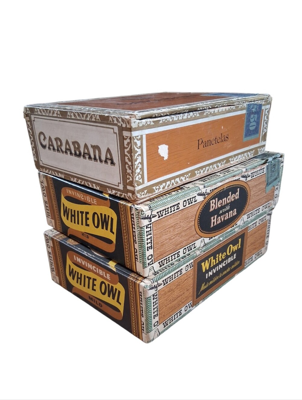 Vintage White Owl Invincible And Carabana Cigar Boxes